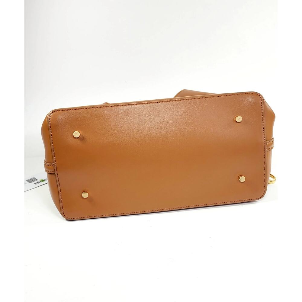 NWT Elleme Raisin Leather Handbag Cognac Brown Blue Handle Crossbody Bag Italy - Picture 6 of 12